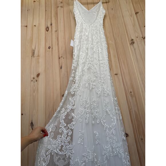 NWT Lulus Everlasting Passion White Sequin Beaded Backless Maxi Dress Bride XXS - Picture 8 of 12
